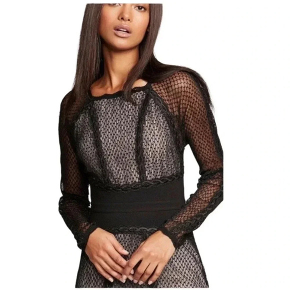 FREE PEOPLE Women’s Mixed Mesh Black Bodycon Mini Dress Size S Whimsygoth - Picture 2 of 6